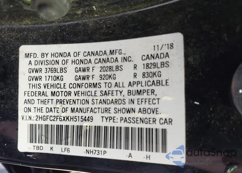 2019 Honda Civic Lx z USA, uszkodzony, nr VIN 2HGFC2F6XKH515449